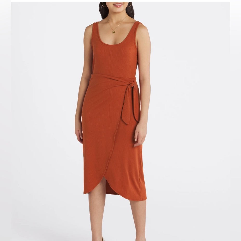 NINE BRITTON Rust Orange Sleeveless Dress with Side Tie